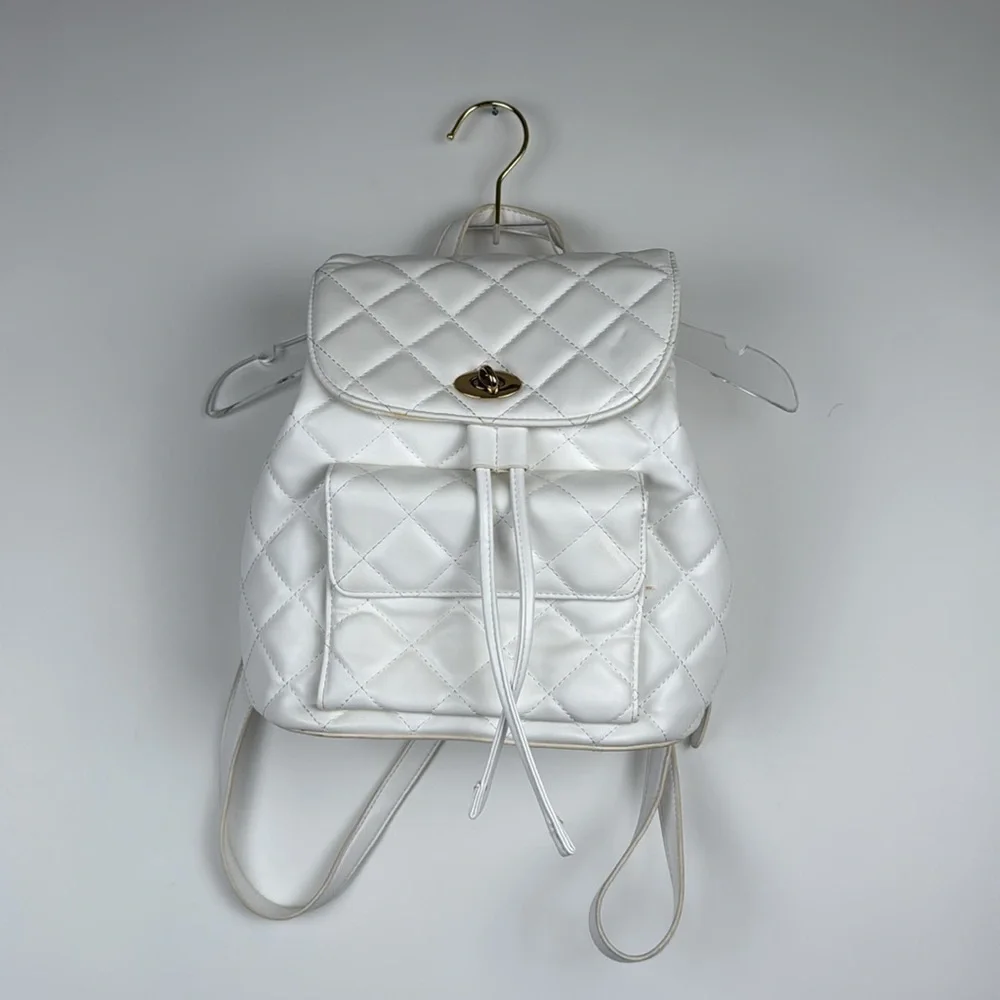 Forever 21 Faux Leather White Gold Backpack Handbag Purse